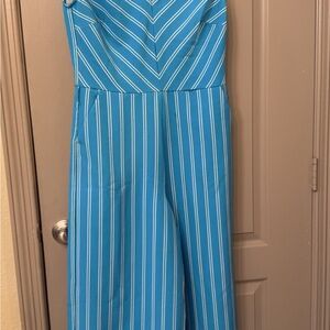 New York & Company Teal and White Striped Jumpsuit